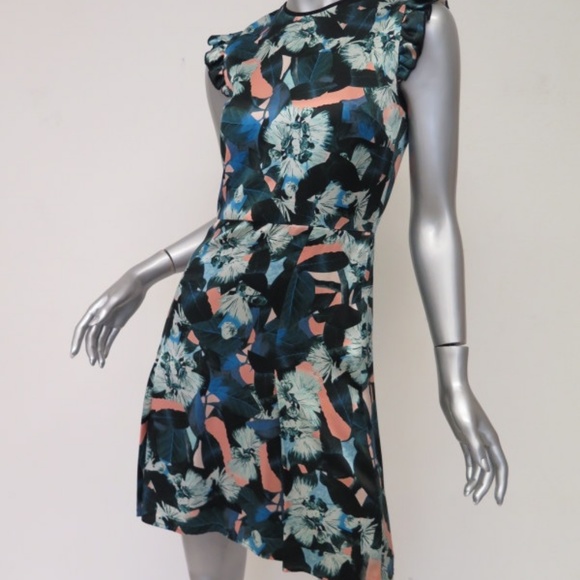 Erdem Dress Blue/Pink Leaf Print Silk - Picture 4 of 7